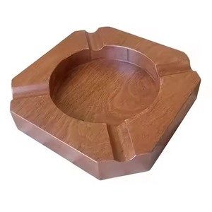 Cenicero redondo de madera maciza con acabado en nogal, soporte para cenizas de cigarrillos, cenicero de mesa para exteriores e interiores, recogedor de cenizas - Product Image 3