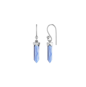 Premium High Finish Pure 925 Sterling Silver Natural Blue Lace Agate Pencil Shape Dangle <b>Earrings</b> <b>Hook</b> Bezel Setting Trendy - Product Image 1