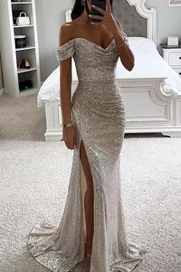 فستان سهرة فاخر من SHENGFU مرصع بالترتر، فستان كوتور أحمر لامع مكشوف الكتفين للحفلات الراقصة وفساتين مخصصة - Product Image 3