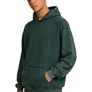 Sudadera con Capucha Teal Oscuro con Efecto Ácido para Hombre, Estilo Urbano, Algodón Pesado, Acabado Desgastado, Oversize, Sudadera con Capucha para Invierno - Product Image 3
