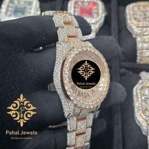 นาฬิกาเพชรหรูสำหรับผู้หญิง Pahal Jewels ตัวเรือนสแตนเลสขนาด 40 มม. ระบบอนาล็อก ควอตซ์ กระจกแซฟไฟร์ สายขนาด 18 มม. แสดงวันที่อัตโนมัติ ซ่อนวันที่ - Product Image 2