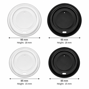 Couvre-tasses à café en plastique blanc et noir EcoRev ECO32 avec design vapeur, ouverture facile, fermeture lisse, jetables, pour gobelets à boissons - Product Image 2