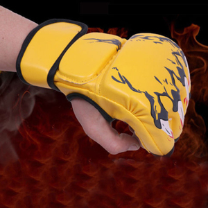 Gants de boxe MMA en cuir jaune pour adultes, avec sangle de poignet réglable, antidérapants, équipement d'arts martiaux - Product Image 2