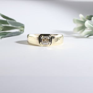 Signet <b>Ring</b> Classic Highlights a Striking Lab Grown Square Asscher Cut Bezel <b>Set</b> Solitaire Wedding Band Fine Jewelry <b>Men</b> - Product Image 1