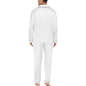 <b>Men's</b> White Silk Satin <b>Pajama</b> <b>Set</b> Long Sleeve Solid Color Classical Style with Pocket Spring Sleepwear - Product Image 5