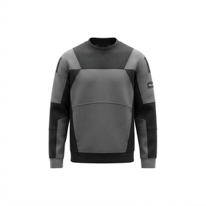 <b>Men's</b> Black <b>Grey</b> Panelled Crewneck <b>Sweatshirt</b> Utility Style Pullover Casual Streetwear Long Sleeve Custom <b>Sweatshirt</b> - Product Image 2