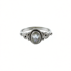 Elegant and Lightweight 3.1 Grams <b>Crystal</b> <b>Ring</b> Dainty Gemstone Bezel Setting Vintage Style - Product Image 3