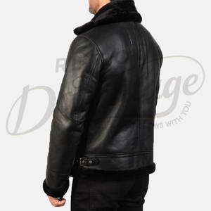 Veste en cuir véritable pour homme, doublée de fourrure de mouton véritable, style aviateur, manteau de motard avec col en fourrure, pour l'hiver - Product Image 2