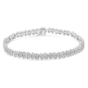 Bracciale Tennis in Argento Sterling .925 con 2 Pietre Chevron da 1.0 Carati (Colore I-J, Purezza I3) - Bracciali a Catena alla Moda da 7 Pollici - Product Image 2