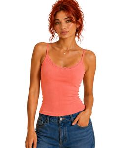 Top corto de algodón acanalado con encaje y tirantes finos para mujer, estilo casual de verano, ajuste ceñido, a la moda - Product Image 1