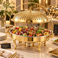 Plat de service rond de luxe en acier inoxydable avec couvercle dôme suspendu, chauffe-plats de buffet écologique et durable