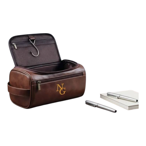 Genuine Leather Zipper Portable Vintage Cosmetic Bag for Men Women Soft Handle Durable Large Capacity Geometric Pattern - Product Image 3