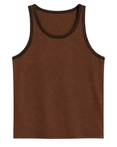 เสื้อกล้ามผู้ชายสีเบจน้ำตาลตัดขอบสีตัดกัน ผ้าฝ้าย ใส่สบายๆ สำหรับฤดูร้อน ออกกำลังกาย ฟิตเนส สีพื้น - Product Image 1