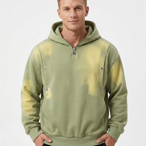 Men's Olive Green <b>Spray</b> Printed Pullover Hoodie Oversized Fit Regular Sleeve Casual Sweatshirt Breathable French Terry Winter - Product Image 2