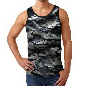 Camiseta sin mangas con estampado de camuflaje para hombre, cuello redondo, tejida, transpirable, informal, para actividades de gimnasio y fitness. - Product Image 5