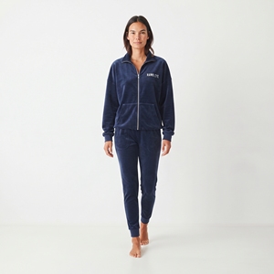 Ensemble de survêtement en velours uni pour femme, veste zippée oversize et pantalon slim à taille élastique, collection hiver, deux pièces - Product Image 3