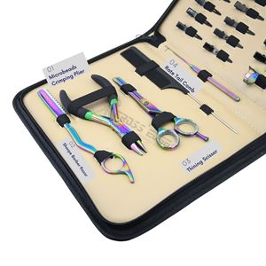 Complete Hair Extension <b>Kit</b> with Crimping Pliers Hair Threading Hook Duckbill Clips Thinning Scissors Barber Razor and Parting - Product Image 3