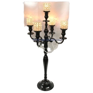<b>Black</b> Polished Metal <b>Candelabra</b> Candlestick Wedding Table Decoration <b>Candelabra</b> Metal and Crystal Candle Holders for Supplier - Product Image 1