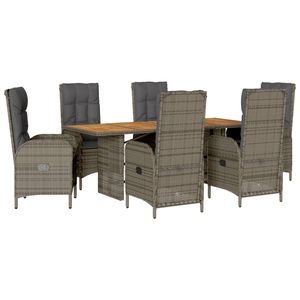 Conjunto de Comedor de Jardín para 6 Personas, Mesa de Ratán y Teca, Muebles de Exterior Resistentes a la Intemperie, Diseño Contemporáneo - Product Image 2