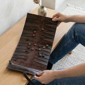 AQDAS INDUSTRIES Leather <b>Backgammon</b> <b>Set</b> Roll up Board Foldable Travel Game Unisex Playing Accessory Customized Packaging - Product Image 3