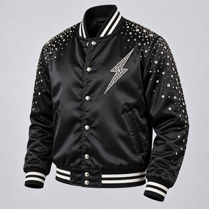 Veste Bomber Homme en Satin Ornée de Strass et Cristaux Scintillants – Style Hip-Hop Tendance pour Soirées - Product Image 5