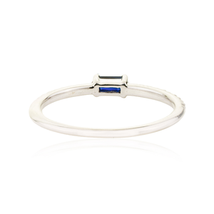 Anillo Apilable de Oro Blanco Sólido K14 con Zafiro Azul y Diamantes, Diseño Minimalista de la Mejor Calidad, Regalo de Graduación, Precio al por Mayor - Product Image 6