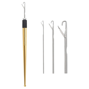 Juego de herramientas profesionales para extensiones de cabello: Aguja de tracción con mango de latón dorado y gancho de bucle para tejido de cabello con microanillos - Product Image 1