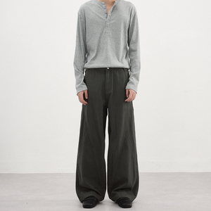 Two Tone Contrast <b>Patterned</b> <b>Trousers</b> <b>Men</b> Multi Pleat Front Wide Leg Extra Durable Woven Cotton Pants Box - Product Image 1