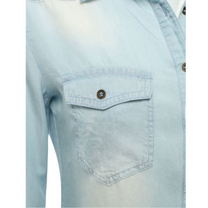 Chemisier en jean OEM à boutons, décontracté, à manches courtes, col rond, en coton respirant et fibre de bambou, haute qualité, printemps-été, pour femme, coupe ajustée - Product Image 5