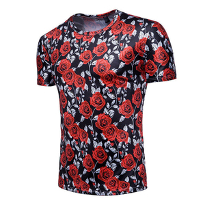 Top Quality New Design Best Manufactured Slim Fit Floral Printed T-Shirt Red <b>Roses</b> <b>Black</b> O-Neck Short Sublimation Men's T-Shirts - Product Image 4