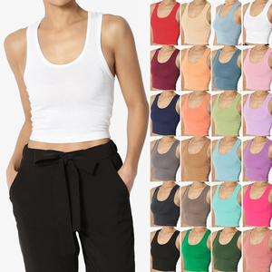 Camiseta sin mangas básica tipo racerback, cuello redondo, lisa, para mujer, de poliéster/algodón, para correr, precio económico, OEM - Product Image 1