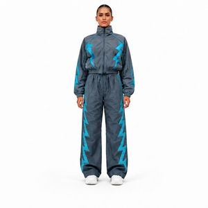 Black Nylon Training Sportswear <b>Set</b> with Jacket and Track Pants for Athletic Fitness Running Workout Gym and Outdoor Training - Product Image 1