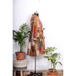 Indian Handmade Bohemian Silk Patchwork Kantha <b>Kimono</b> Robe <b>Women</b> Elegant Summer Beachwear Sleepwear Breathable Belt Tie Front - Product Image 5