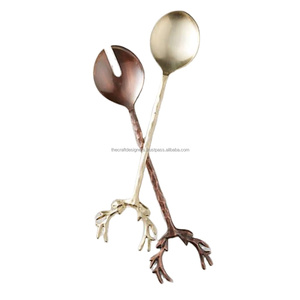 Copper Antique & Gold Finish Salad <b>Spoon</b> & <b>Fork</b> Flatware <b>Sets</b> With Deer Stag Handles Christmas Decoration Salad Server <b>Set</b> - Product Image 1