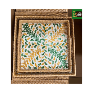 Plateau en nacre et mosaïque à prix d'usine, plateau en céramique à mosaïque de coquillages, plateau en rotin naturel, vaisselle décorative en céramique mixte - Product Image 5