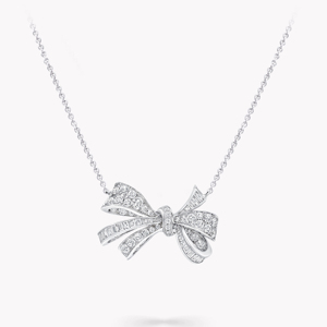 Diamond Bowknot <b>Pendant</b> Necklace 18K <b>Solid</b> <b>Gold</b> Rhodium Plated Round Brilliant Cut Women Luxury Jewelry - Product Image 1