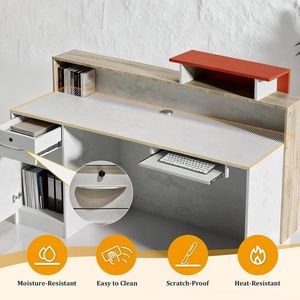 Mostrador de Recepción Moderno con Iluminación LED, Cajón con Cerradura, Bandeja para Teclado, Acabado de Mármol para Gimnasio y Spa - Product Image 4
