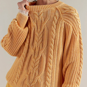 Custom Hand Knitted Solid Color Acrylic Material Women's Thick Cable Knit Pullover Crew Neck Full Sleeve Casual Winter Sweater - Product Image 1