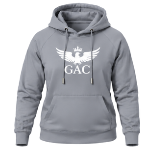 Light Grey Winter Fleece Pullover Hoodie <b>Sweatshirt</b> <b>White</b> Eagle Logo Kangaroo Pocket Drawstring Hood Long Sleeve Casual - Product Image 1