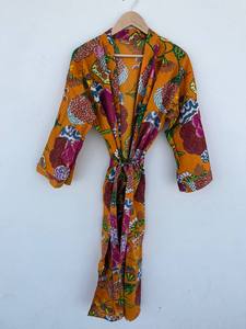 Cotton Digital Print V-neck Kimono <b>Robe</b> | Handmade Floral Boho Cover | Lightweight Summer Quick <b>Dry</b> Luxury Lounge <b>Robe</b> | <b>Women's</b> - Product Image 1
