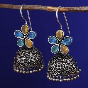 Flower Shape Antique <b>Silver</b> <b>Drop</b> <b>Earrings</b> With Quartz Stones Vintage Women's Jewelry For Wedding - Product Image 5