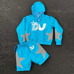 ชุดเสื้อแจ็คเก็ตมีฮู้ดคอกลมและกางเกงขาสั้นสำหรับผู้ชาย BIG TEN APPAREL ผ้าถักโพลีเอสเตอร์/ไนลอน ระบายอากาศได้ดี เหมาะสำหรับใส่ในฤดูร้อน สไตล์สตรีทแวร์ - Product Image 3