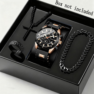 Juego de 4 Piezas de Reloj y Pulsera Casual de Negocios para Hombre con Calendario, Collar con Cruz, Reloj de Lujo para Hombre B916 - Product Image 3