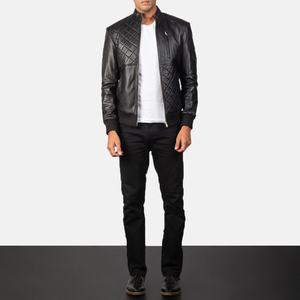 Men's Custom Made Blue & Black Genuine Leather Bomber <b>Jacket</b> Breathable Sherpa Lined Streetwear <b>Pilot</b> Flying Style - Product Image 1