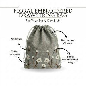 Indian Manufacture Floral Brown Embroidered <b>Drawstring</b> <b>Bag</b> for Gift Packaging or Wedding Use Available at Good Price - Product Image 3