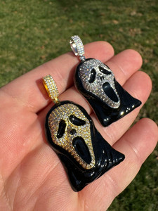 Pendentif Masque Scream Plaqué Or avec Strass en Cristal Micro-Pavé, Breloque Thème Hip Hop, Bijou Unisexe - Product Image 2