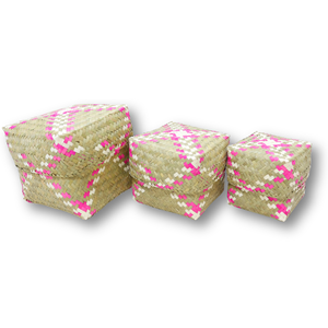 Ensemble de 3 boîtes de rangement carrées en feuilles de palmier, tendance, faites à la main, écologiques, durables, couleur et taille personnalisées - Product Image 2