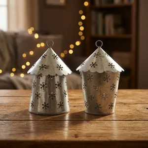 Portavelas de Metal con Diseño de Linterna Navideña y Recortes de Copos de Nieve, Decoración de Aluminio para el Hogar, para Uso en Interiores - Product Image 2