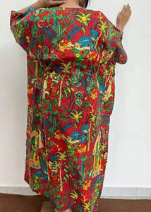 Vestido Kaftán Largo de Algodón Estampado para Mujer con Patrones Étnicos Vibrantes, Comodidad Ligera y un Atractivo de Moda sin Esfuerzo - Product Image 5