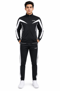 Mens Winter Tracksuit Two-Piece Sportswear Set Black <b>White</b> Grey Color-Block Lightweight Full-Zip Track Jacket Matching <b>Jogger</b> - Product Image 1